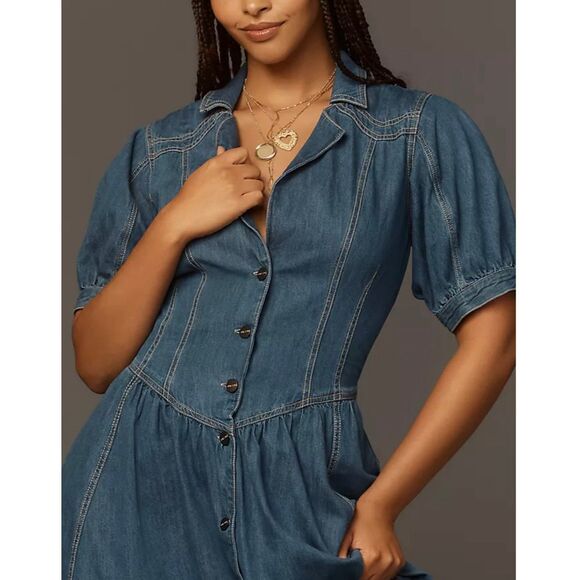 Anthropologie Pilcro Denim Butto Down Midi Dress - Picture 3 of 11